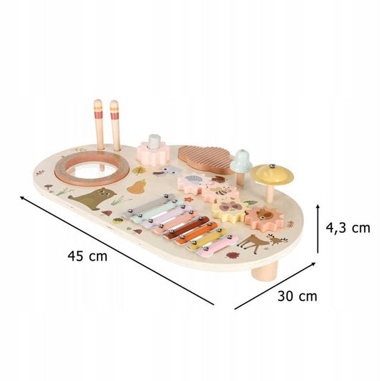 Masuta Educationala din Lemn pentru Copii TinyTunes Table - Indiggo@, Jucarie Montessori cu Instrumente Muzicale, 12 Luni+, Wooden Brown