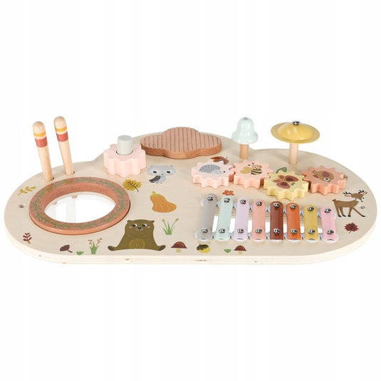Masuta Educationala din Lemn pentru Copii TinyTunes Table - Indiggo@, Jucarie Montessori cu Instrumente Muzicale, 12 Luni+, Wooden Brown