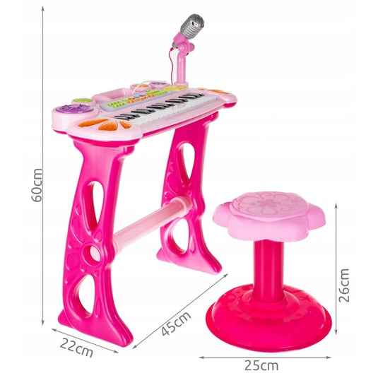 Orga Electronica Multifunctionala, KidsPiano, KinderVibe™, cu Microfon, Scaunel, Conectare la Telefon/MP3, Functii Karaoke/Inregistrare Voce/Redare, Pink