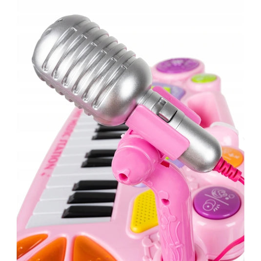 Orga Electronica Multifunctionala, KidsPiano, KinderVibe™, cu Microfon, Scaunel, Conectare la Telefon/MP3, Functii Karaoke/Inregistrare Voce/Redare, Pink