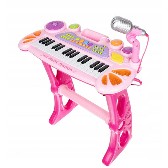 Orga Electronica Multifunctionala, KidsPiano, KinderVibe™, cu Microfon, Scaunel, Conectare la Telefon/MP3, Functii Karaoke/Inregistrare Voce/Redare, Pink