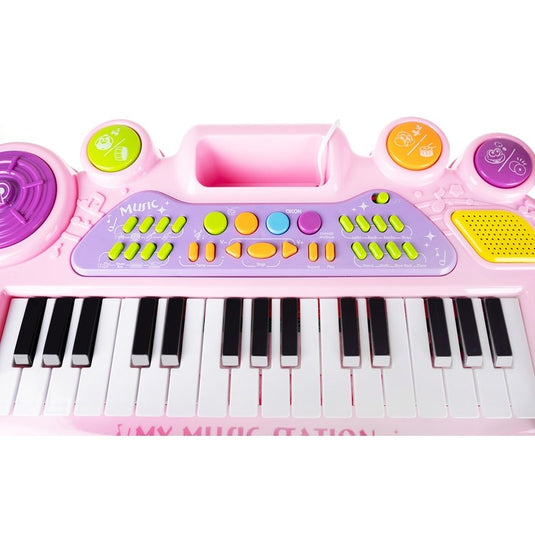 Orga Electronica Multifunctionala, KidsPiano, KinderVibe™, cu Microfon, Scaunel, Conectare la Telefon/MP3, Functii Karaoke/Inregistrare Voce/Redare, Pink