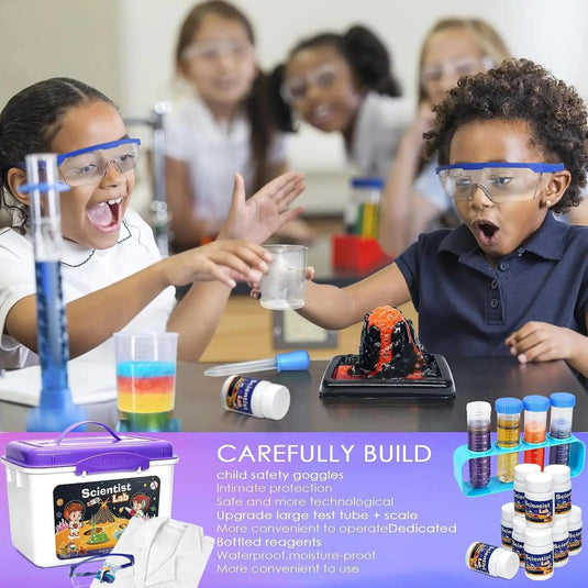 Resigilat: Set de Joaca Educativ Kit Experimente Stiintifice - ScienceBOX™ 80 de Experimente, STEM, Experimente cu Apa, Chimie si Earth Science, Experimente Magice, Vulcan, Cristale, Curcubeu Lichid, 6 Ani+, White Purple