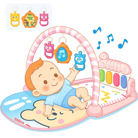 Salteluta si Centru de Activitati BambinoGym™ Pian Multifunctional, Muzica si Lumini, Arcada cu Jucarii, Perna Moale si Lavabila, Elemente Detasabile, Pink