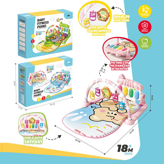 Salteluta si Centru de Activitati BambinoGym™ Pian Multifunctional, Muzica si Lumini, Arcada cu Jucarii, Perna Moale si Lavabila, Elemente Detasabile, Pink