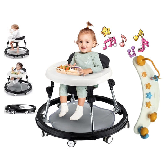 Premergator Multifunctional 3in1 VibeZilla® Scaun de Masa si Jumper, Panou Detasabil Muzical cu Jucarii, Inaltime Reglabila, Pliabil, Perna Moale si Respirabila, Roti Silentioase 360°, Suport Picioare, Design Ranforsat, Anti-Rasturnare, Black