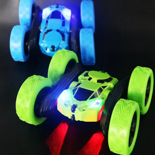 Masinuta cu Telecomanda StuntRaceCar, Vehicul Off-Road cu Tractiune 4x4, Iluminare LED Functie de Rotire 360 de Grade, Telecomanda cu Raza de Actiune 40 m si Tehnologie de Control 2.4 GHz, Baterie Reincarcabila, Cablu USB, Indiggo@, Green, 5+