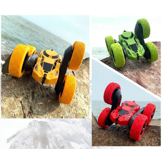 Masinuta cu Telecomanda StuntRaceCar, Vehicul Off-Road cu Tractiune 4x4, Iluminare LED Functie de Rotire 360 de Grade, Telecomanda cu Raza de Actiune 40 m si Tehnologie de Control 2.4 GHz, Baterie Reincarcabila, Cablu USB, Indiggo@, Green, 5+