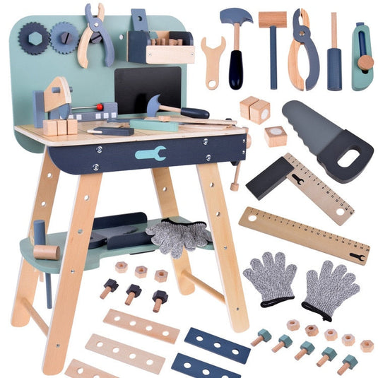 Resigilat: Banc de Lucru Multifunctional din Lemn pentru Copii Montessori Little Workbench cu Fierastrau, Cheie Fixa