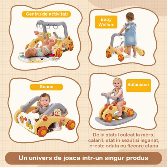 Centru de Activitati 7in1 Mix&Play™ Baby Activity System, Premergator, Salteluta, Balansoar, Bicicleta si Placa de Echilibru, Pian Senzorial cu Muzica si Lumini, 4 Jucarii Detasabile, Saltea Moale si Material Respirabil, Giraffe Orange