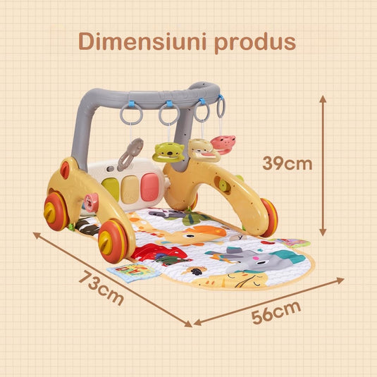 Centru de Activitati 7in1 Mix&Play™ Baby Activity System, Premergator, Salteluta, Balansoar, Bicicleta si Placa de Echilibru, Pian Senzorial cu Muzica si Lumini, 4 Jucarii Detasabile, Saltea Moale si Material Respirabil, Giraffe Orange