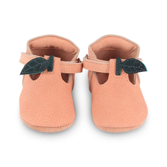 Pantofi Nanoe Velcro - DONSJE AMSTERDAM- piersica, handmade, 100% piele premium, talpa din cauciuc flexibil, prindere velcro,18-24 luni
