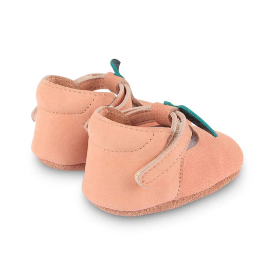 Pantofi Nanoe Velcro - DONSJE AMSTERDAM- piersica, handmade, 100% piele premium, talpa din cauciuc flexibil, prindere velcro,18-24 luni