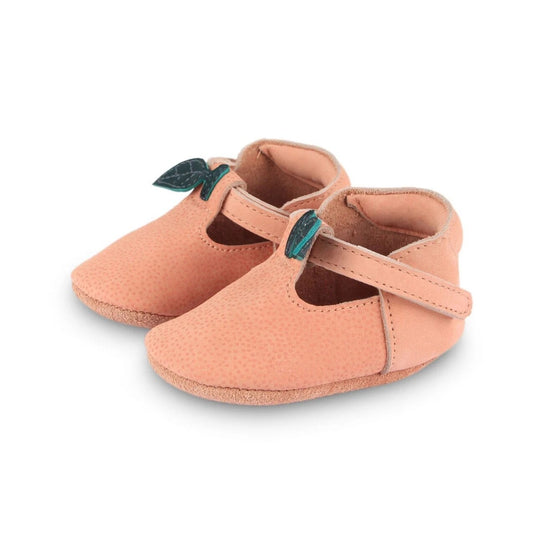 Pantofi Nanoe Velcro - DONSJE AMSTERDAM- piersica, handmade, 100% piele premium, talpa din cauciuc flexibil, prindere velcro,18-24 luni