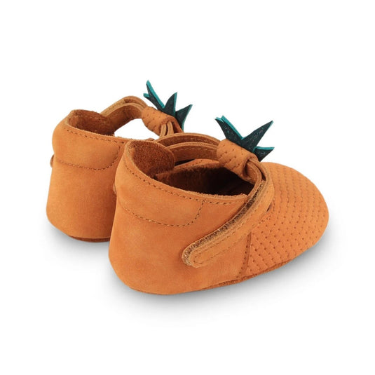 Pantofi Nanoe Velcro - DONSJE AMSTERDAM- Ananas, handmade, 100% piele premium, talpa din cauciuc flexibil, prindere velcro, 18-24 luni