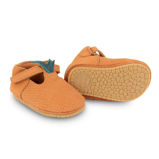 Pantofi Nanoe Velcro - DONSJE AMSTERDAM- Ananas, handmade, 100% piele premium, talpa din cauciuc flexibil, prindere velcro, 18-24 luni