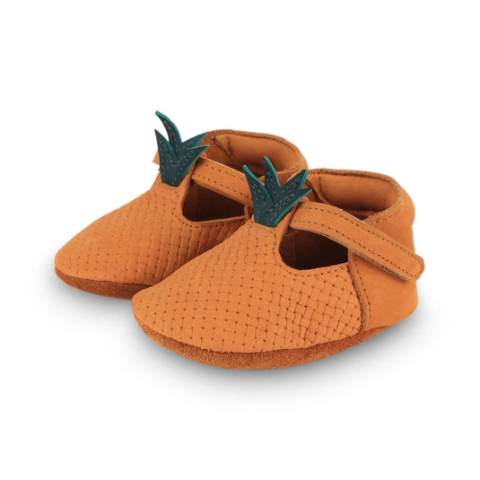 Pantofi Nanoe Velcro - DONSJE AMSTERDAM- Ananas, handmade, 100% piele premium, talpa din cauciuc flexibil, prindere velcro, 18-24 luni