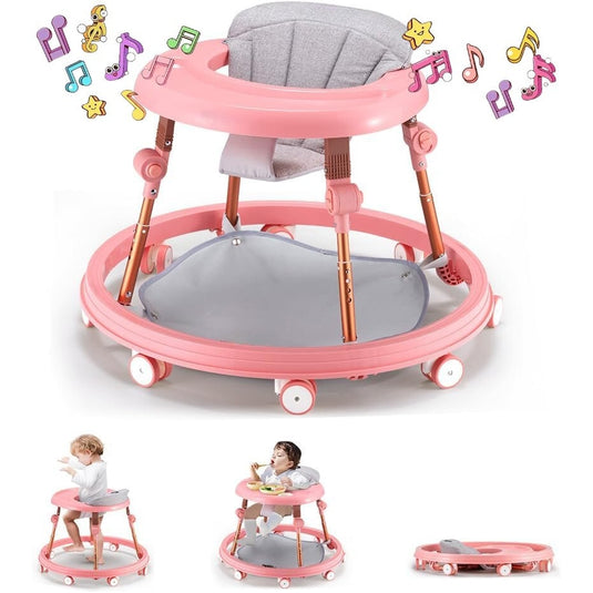 Premergator Multifunctional 3in1 VibeZilla® Scaun de Masa si Jumper, Panou Detasabil Muzical cu Jucarii, Inaltime Reglabila, Pliabil, Perna Moale si Respirabila, Roti Silentioase 360°, Suport Picioare, Design Ranforsat, Anti-Rasturnare, Pink