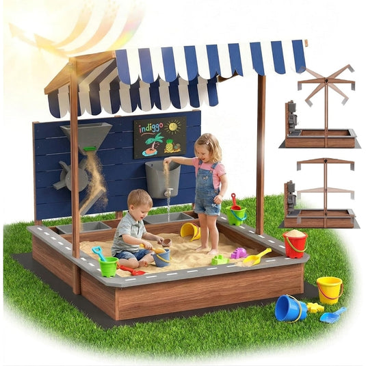 Resigilat: Centru de Joaca 3in1 Exterior WoodyPark™ Tip Piscina cu Nisip Activity Experience, Lemn Natural, Copertina