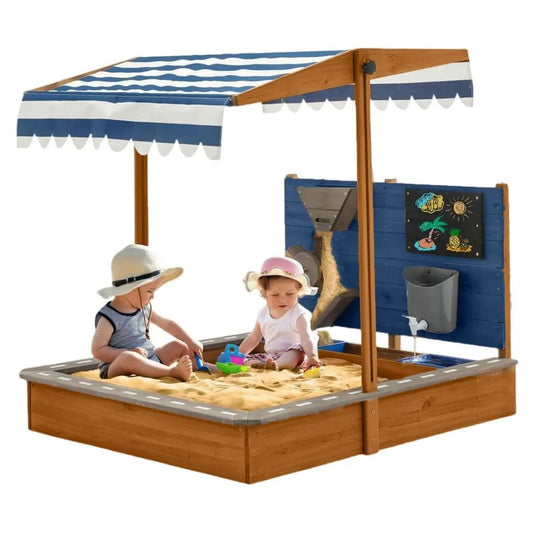 Resigilat: Centru de Joaca 3in1 Exterior WoodyPark™ Tip Piscina cu Nisip Activity Experience, Lemn Natural, Copertina