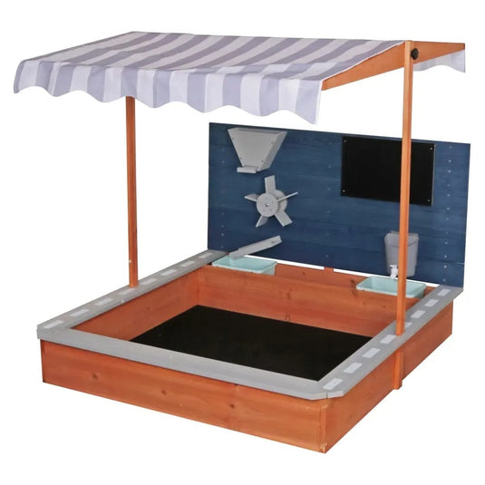 Resigilat: Centru de Joaca 3in1 Exterior WoodyPark™ Tip Piscina cu Nisip Activity Experience, Lemn Natural, Copertina