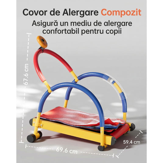 Banda de Alergare Copii MiniMotion™ Run, Sistem Auto-Propulsat, Ecran LED Viteza/Timp/Distanta, Ghidon Ergonomic cu Spuma SoftTouch, Platforma Antialunecare, Design Inclinat, Suprafata Protectie cu Model Interactiv, Capacitate 68Kg, MixPlay
