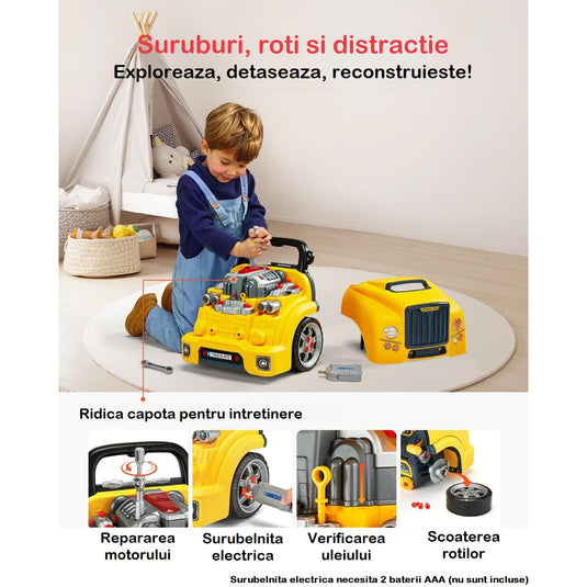 Motor de jucărie cu volan și kit de reparații, imaginea 5