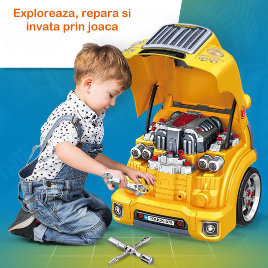 Motor de jucărie cu volan și kit de reparații, imaginea 7