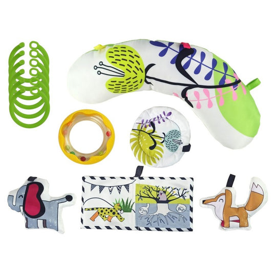 Centru de Activitati, Saltea si Tarc de Joaca, 3in1, PlayBeBe, KinderVibe™, cu Perna, 20 de Bile Colorate, 7 Jucarii, Arcade, Lavabil, Multicolor