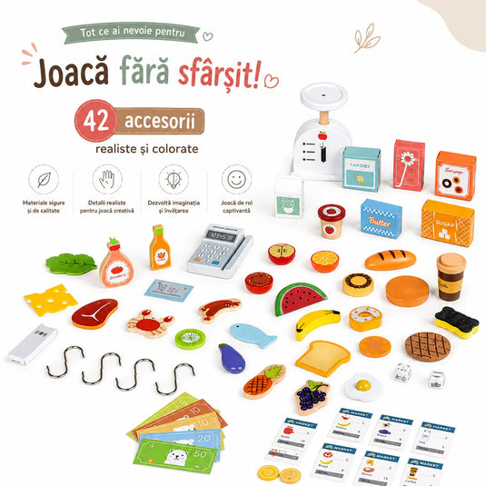 Bucătărie din lemn pentru copii cu supermarket, imaginea 4