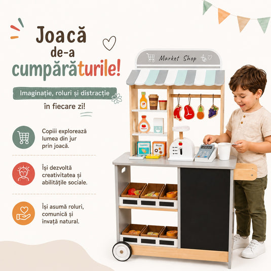 Bucătărie din lemn pentru copii cu supermarket, imaginea 5