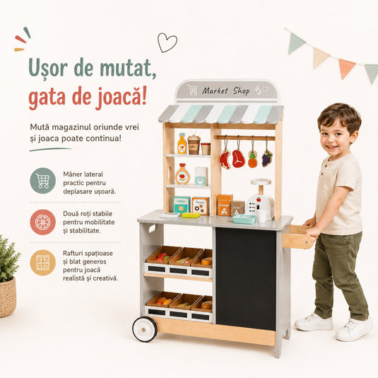 Bucătărie din lemn pentru copii cu supermarket, imaginea 6