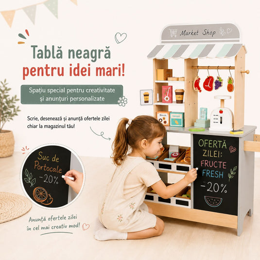 Bucătărie din lemn pentru copii cu supermarket, imaginea 8