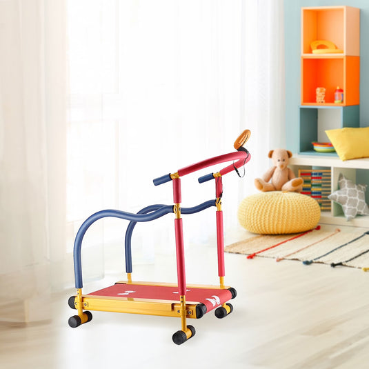 Banda de Alergare Copii MiniMotion™ RunMax, Sistem Auto-Propulsat, Ecran LED Viteza/Timp/Distanta, Manere SoftTouch cu Design Adaptiv, Platforma Antialunecare, Suprafata Protectie cu Model Interactiv, Capacitate 68Kg, MixPlay