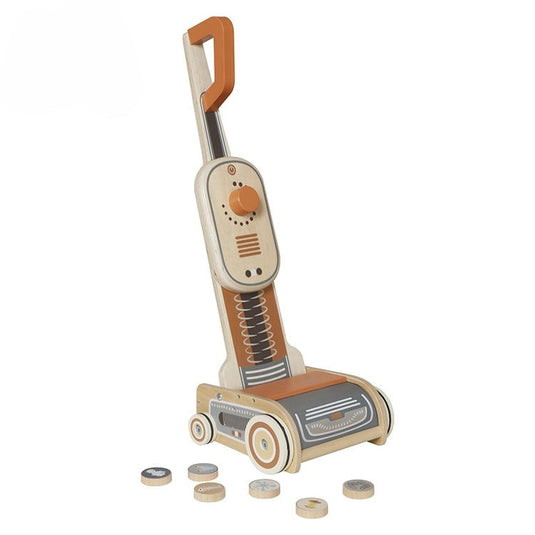 Jucarie din Lemn pentru Copii Dusty Cleaner Indiggo@, Aspirator Interactiv si Educativ, Include 6 Discuri din Lemn, 3 Ani+, Brown