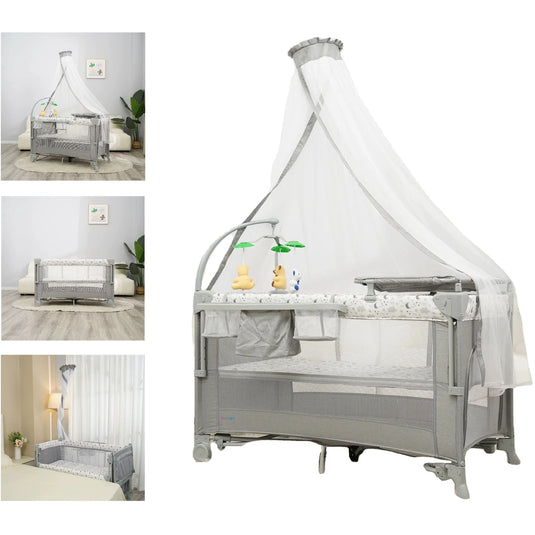 Resigilat: Patut Pliabil Co-Sleeper 5in1 Multifunctional KiddoTrip™GO cu Saltea si Balansoar, Supraetajat, Centru de