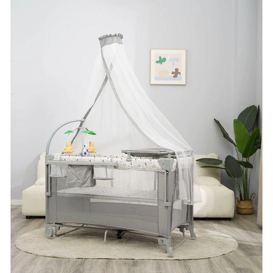 Resigilat: Patut Pliabil Co-Sleeper 5in1 Multifunctional KiddoTrip™GO cu Saltea si Balansoar, Supraetajat, Centru de
