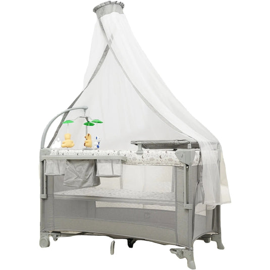 Resigilat: Patut Pliabil Co-Sleeper 5in1 Multifunctional KiddoTrip™GO cu Saltea si Balansoar, Supraetajat, Centru de