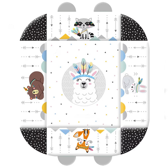 Saltea de Activitati si Spatiu de Joaca 5in1, BabyKING KinderVibe™, cu Perna, 7 Jucarii Senzoriale Detasabile, Doua Arcade, Oglinda, Material Moale cu Protectie Termica, Usor de Curatat, Antiderapant, Multifunctional, Alb/Negru