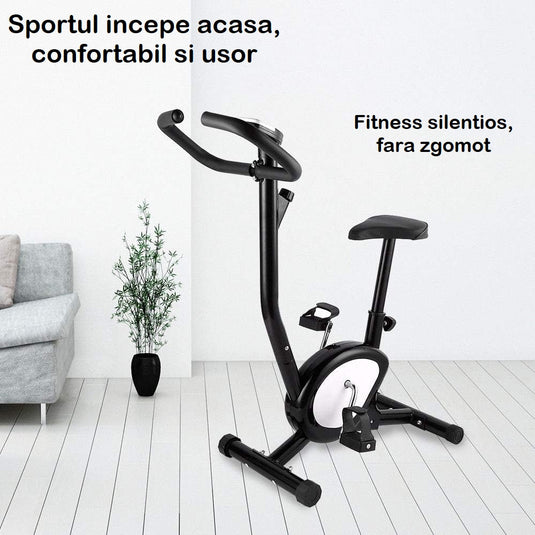 Bicicleta Fitness HomeGym X3Ride™ SilentRun, Ecran LED CardioTrack, Rezistenta Ajustabila SmartSpin, Sa ErgoComfort, Cadru Metalic StabiliMax, Pedale SafeStep, Ghidon 360°, Inaltime Reglabila, Antiderapant, Black