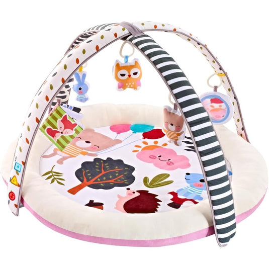 Covoras de Joaca 3in1 BabySavanna™ Salteluta Muzicala si Centru de Activitati cu Lumini, 5 Jucarii Senzoriale Detasabile, Melodii, Control Volum, Oglinda Auto-Descoperire, Plus Moale Izolare Termica, Arcada Reglabila, Multifunctional, Pink