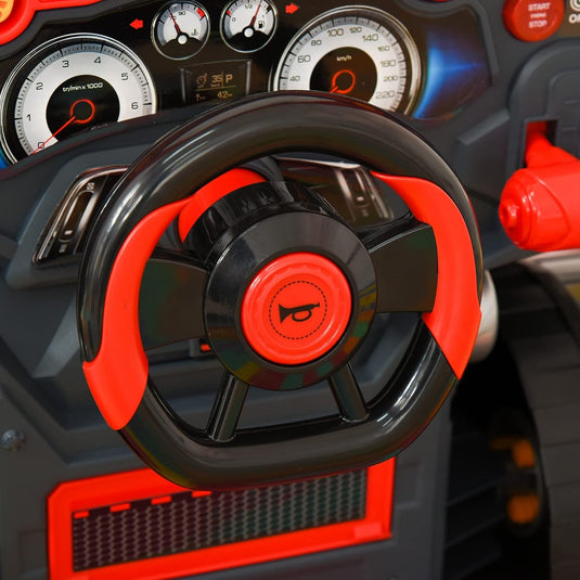 Set de Joaca 2in1 MiniMechanix™ Motor Interactiv Tip Service, Volan Functional, Lumini si Sunete Realiste, Atelier Auto cu Elemente Detasabile, Kit de Reparatii, Butoane Comenzi, Roti Deplasare, 59 Piese, Sistem Educativ STEM si Inginerie Auto, 3Ani+, Red