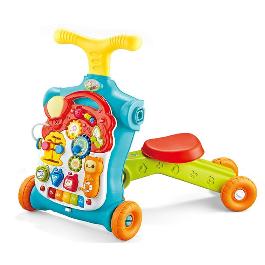 Antemergator Multifunctional 5 in 1 Trotineta, Scuter, Centru de Activitati si Panou Detasabil, GoGoLittleBaby, cu Melodii, Pian, Telefon, Forme si Culori, Inaltime Reglabila, Control Volum, Structura Stabila, Antiderapant, Turcoaz
