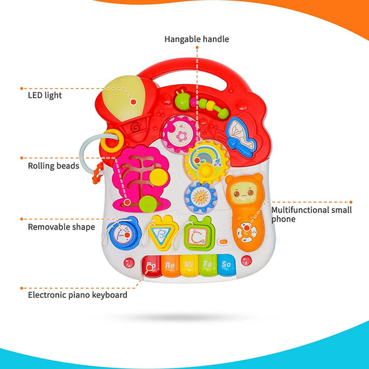 Antemergator Multifunctional 5 in 1 Trotineta, Scuter, Centru de Activitati si Panou Detasabil, GoGoLittleBaby, cu Melodii, Pian, Telefon, Forme si Culori, Inaltime Reglabila, Control Volum, Structura Stabila, Antiderapant, Turcoaz
