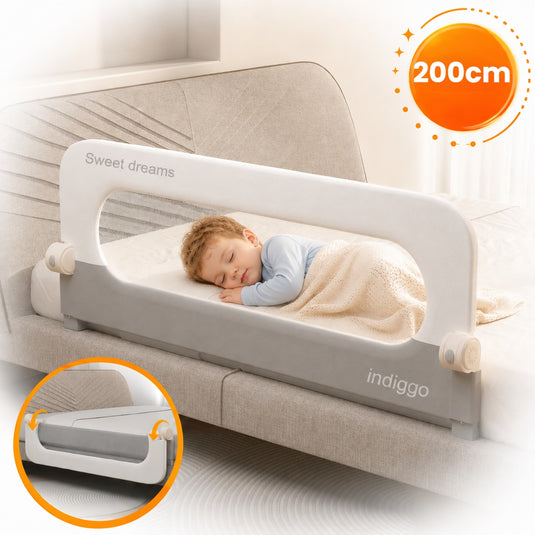 Bariera Protectie Pat 200 Cm SafeSleep™ Pliabila 180° EasyFlip, Bara Suplimentara FlexiMax NO Gap Design, Plasa Oxford Soft-Touch Ventilatie 360°, Instalare Fara Gauri, Potrivire Universala, Structura Ranforsata si Baza Anti-Rasturnare, Soft