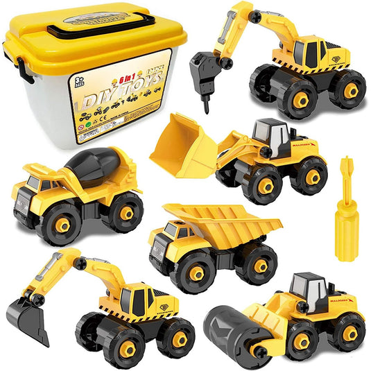 Set de mașinuțe de construcții demontabile, 6 vehicule cu șurubelniță și cutie, de la 3 ani
