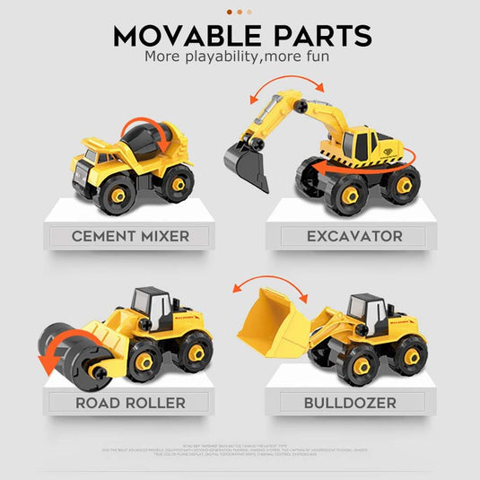 Set de mașinuțe de construcții demontabile, 6 vehicule cu șurubelniță și cutie, de la 3 ani