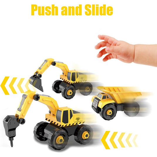 Set de mașinuțe de construcții demontabile, 6 vehicule cu șurubelniță și cutie, de la 3 ani