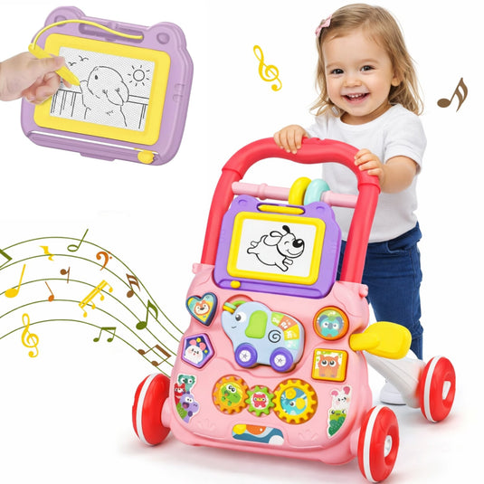 Premergător roz cu tablă de desenat LittleSteps 2 în 1, sortator de forme, de la 6 luni