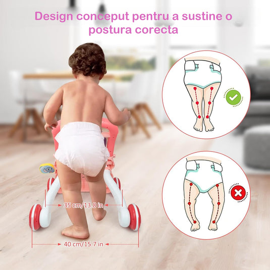 Premergător roz cu tablă de desenat LittleSteps 2 în 1, sortator de forme, de la 6 luni
